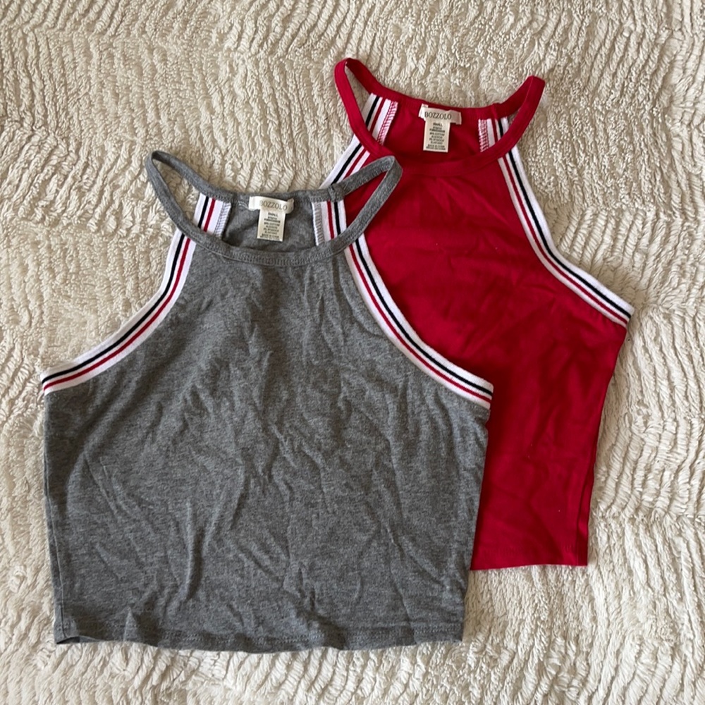 Red and gray razorback tanks